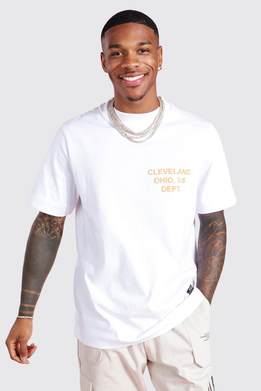 White Cleveland T-shirt med tryck image number 1