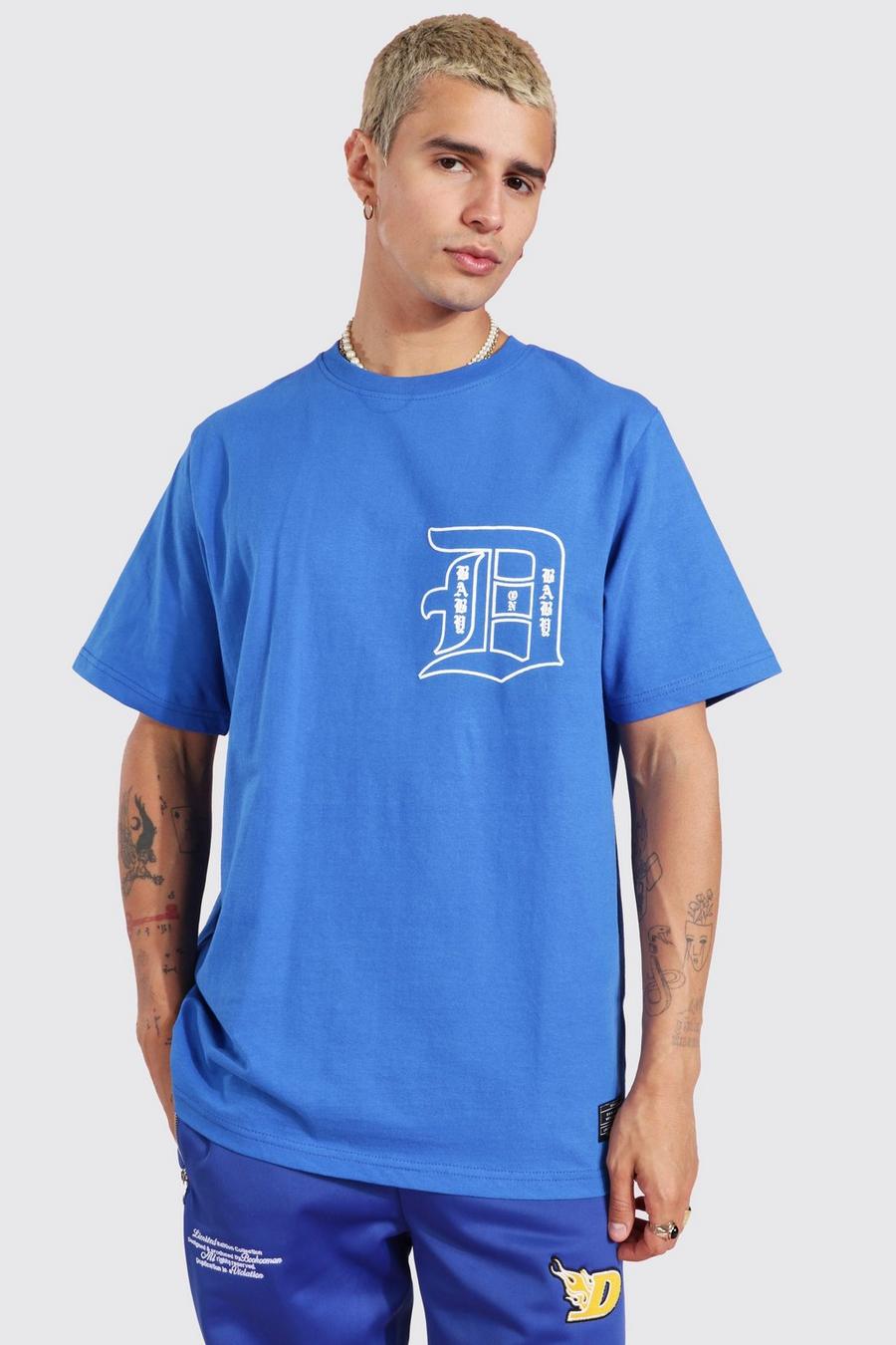 Camiseta con estampado frontal y en la espalda y eslogan, Blue image number 1
