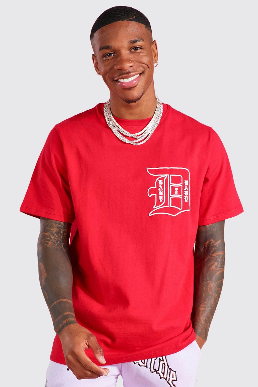 Camiseta con estampado frontal y en la espalda y eslogan, Red rojo image number 1