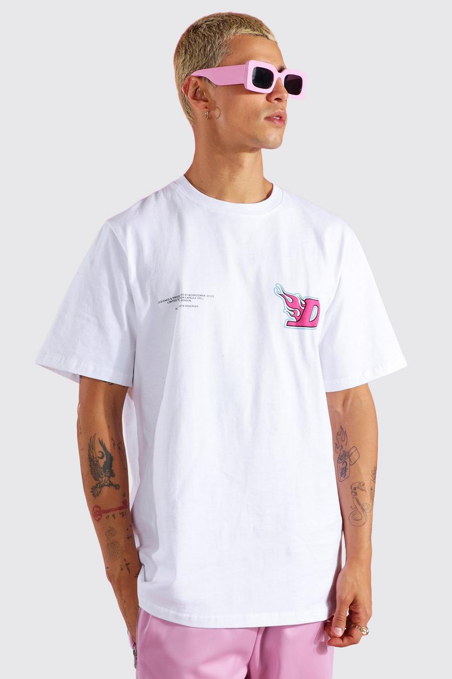 White vit T-shirt med tryck bak och fram image number 1