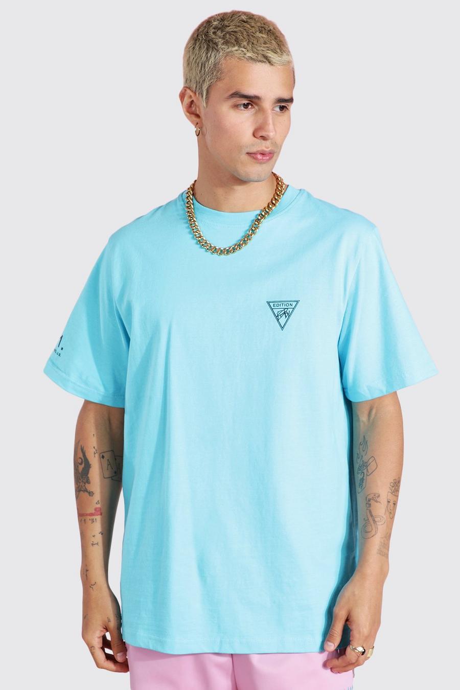 Camiseta con apliques Worldwide, Light blue image number 1