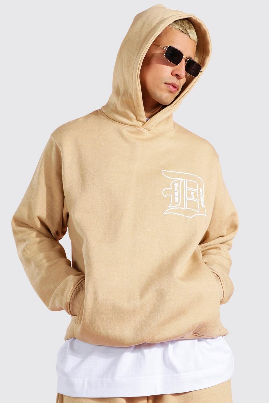 Stone beige Slogan Front And Back Print Hoodie image number 1