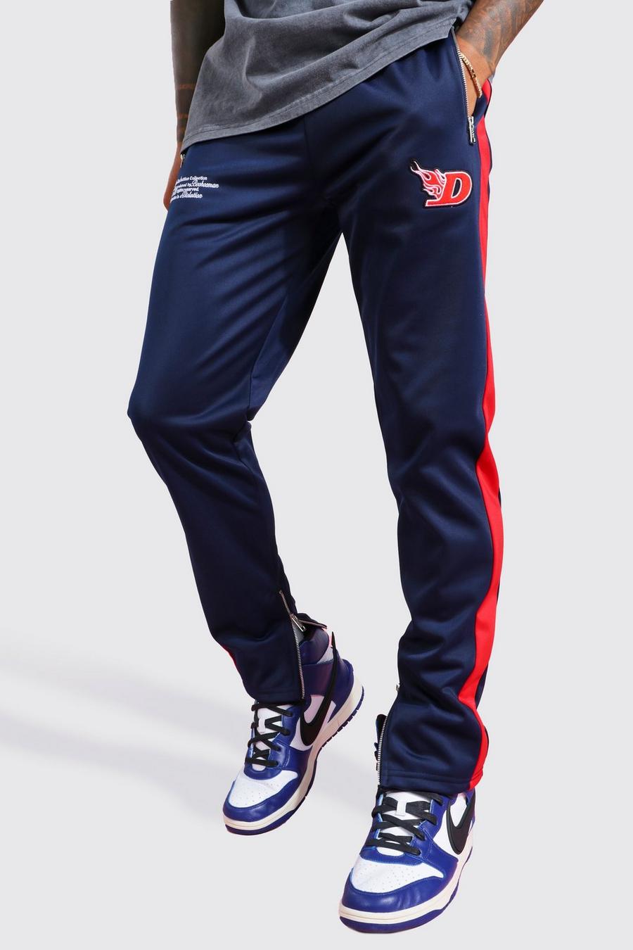Pantalón deportivo pitillo de tejido por urdimbre con franja lateral, Navy image number 1