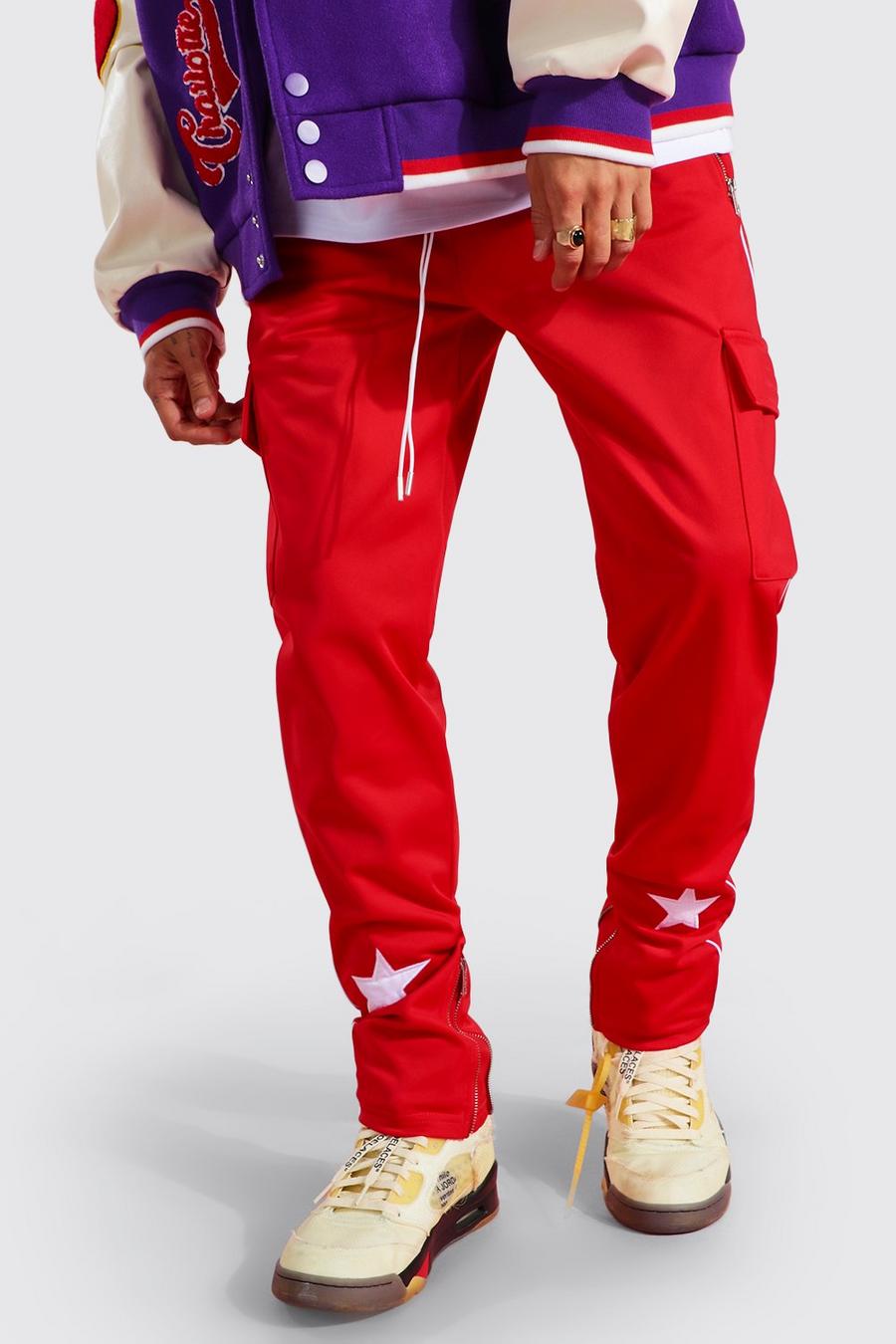 Pantalón deportivo pitillo cargo de tejido por urdimbre con estrella en el bajo, Red image number 1
