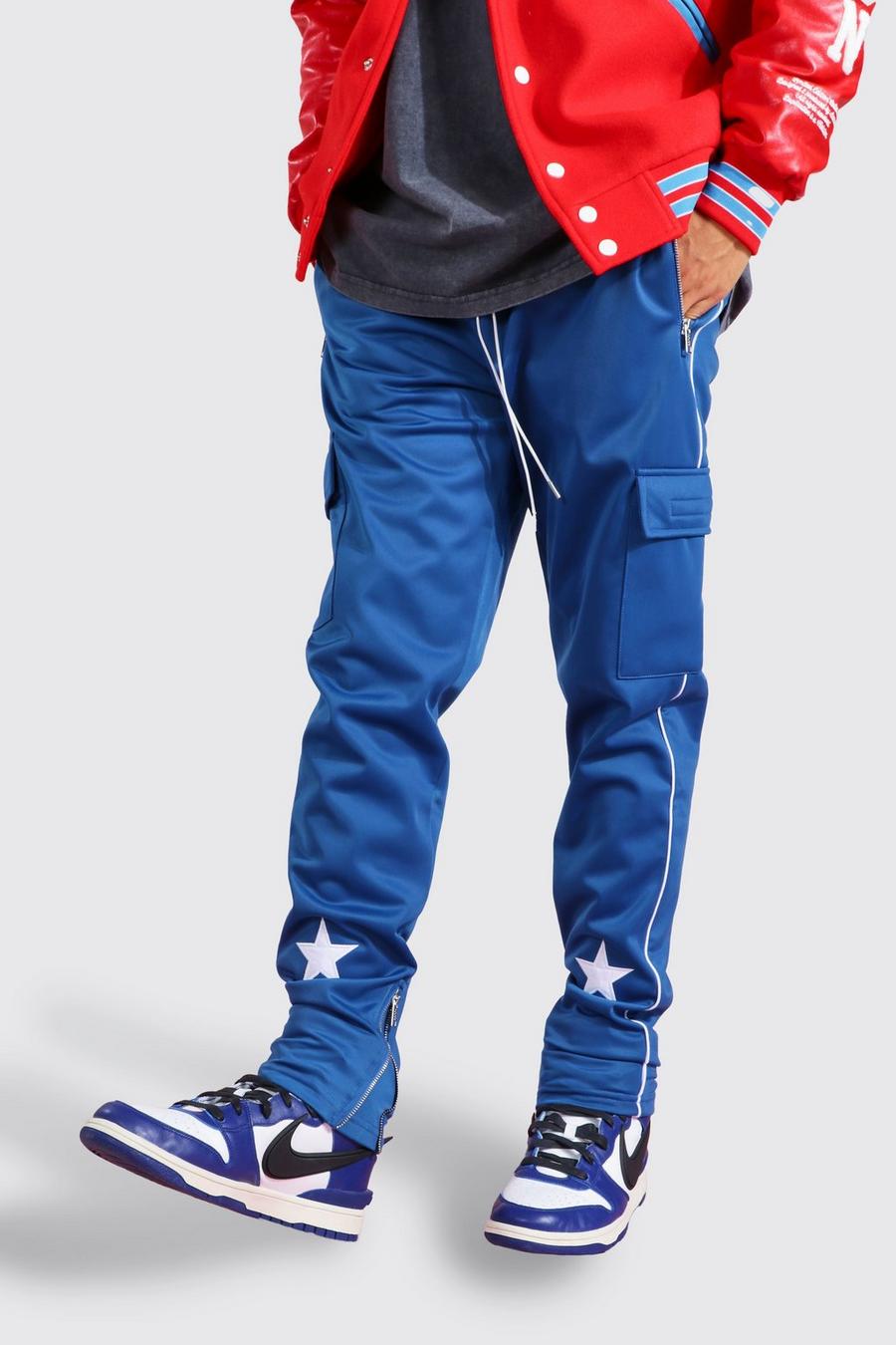 Pantalón deportivo pitillo cargo de tejido por urdimbre con estrella en el bajo, Blue image number 1