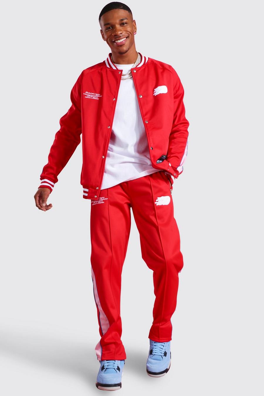Pantaloni tuta Bomber in tricot Slim Fit con striscia laterale, Red rojo image number 1