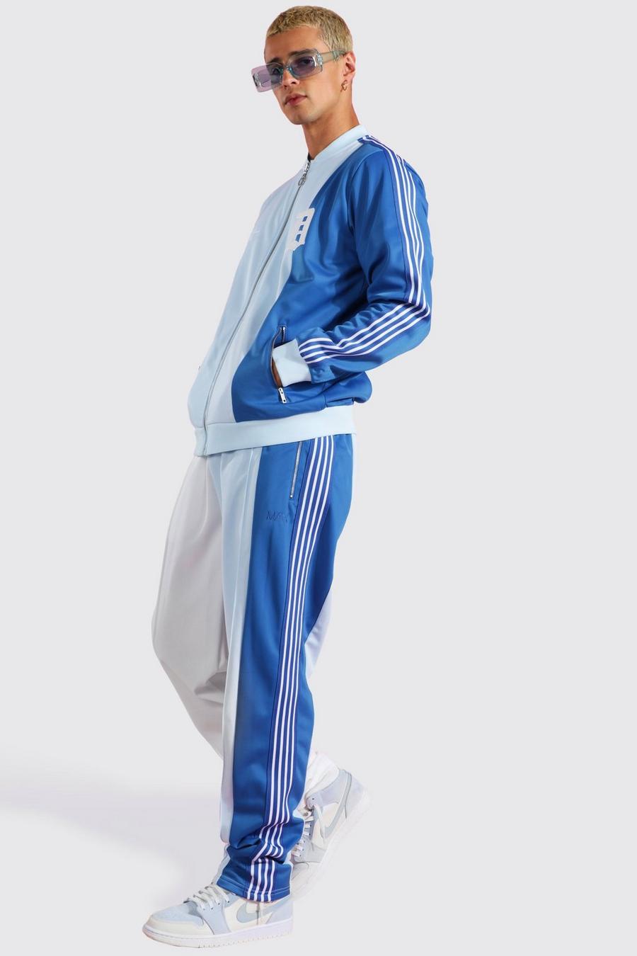 Spliced Bomber Wide Tricot Tracksuit, Blue image number 1