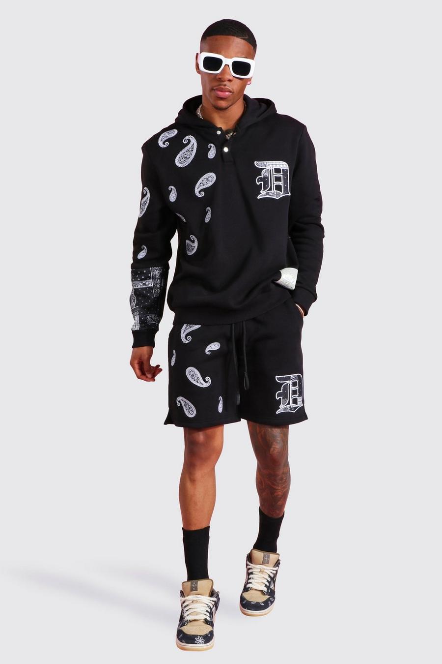 Black Paisley Embroidered Short Tracksuit image number 1