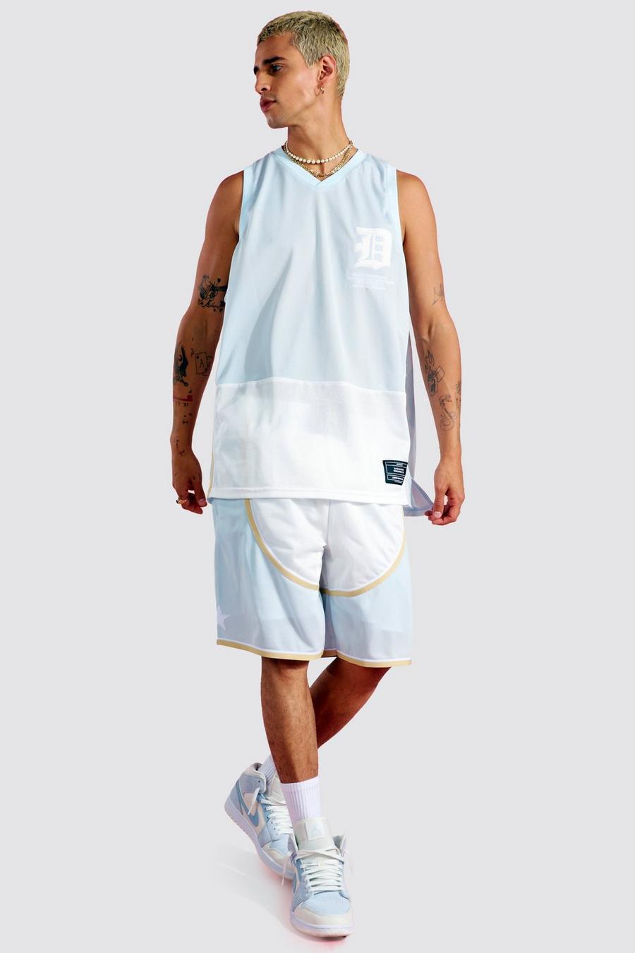Blue blau Oversized Vest Basketball Short Set image number 1