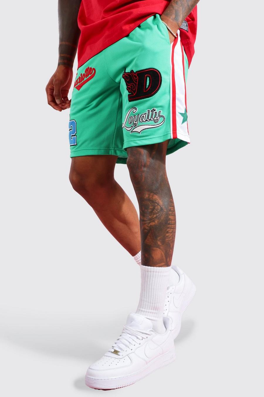 Green Basketball Short With Badges image number 1