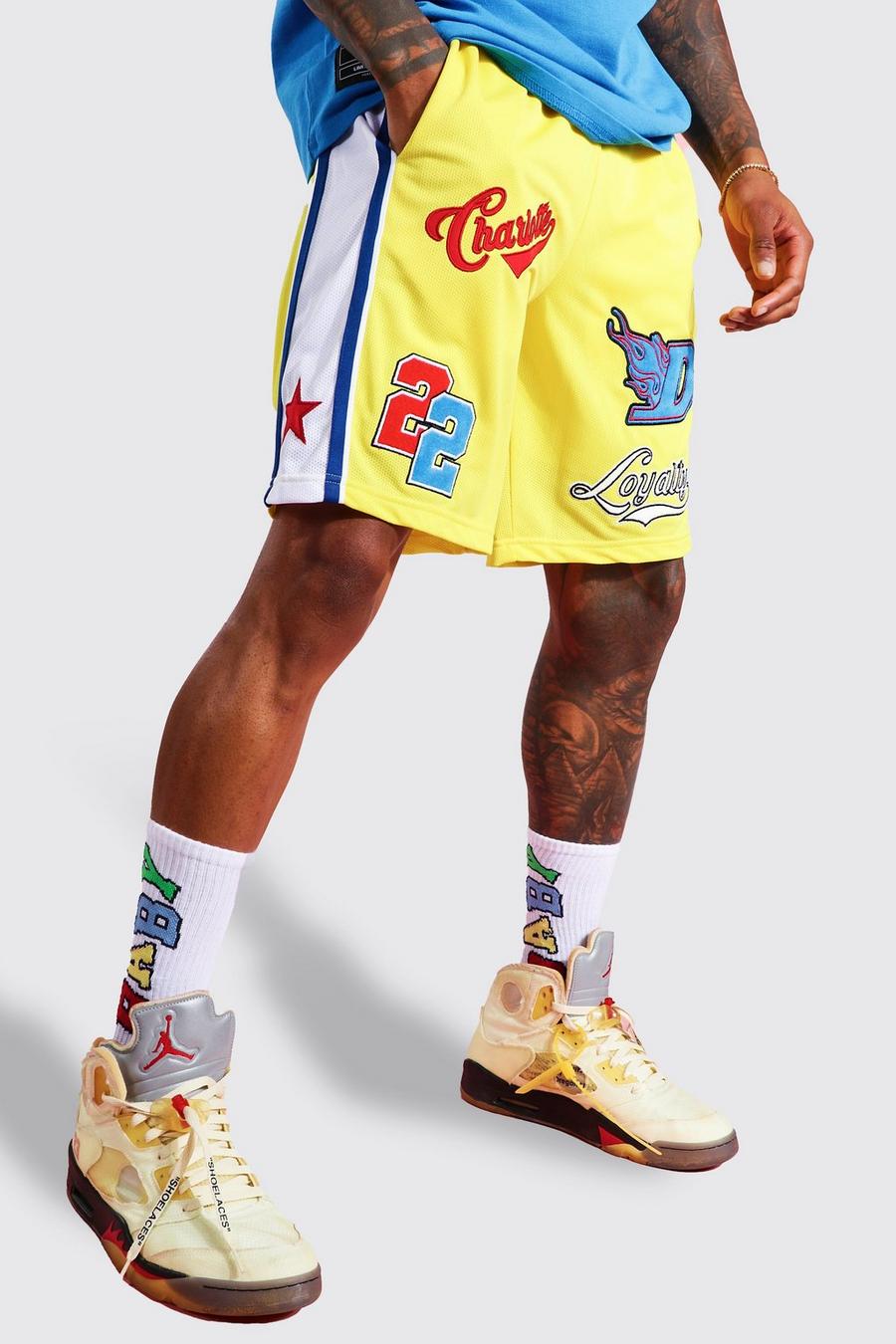 Yellow Basketball Short With Badges image number 1