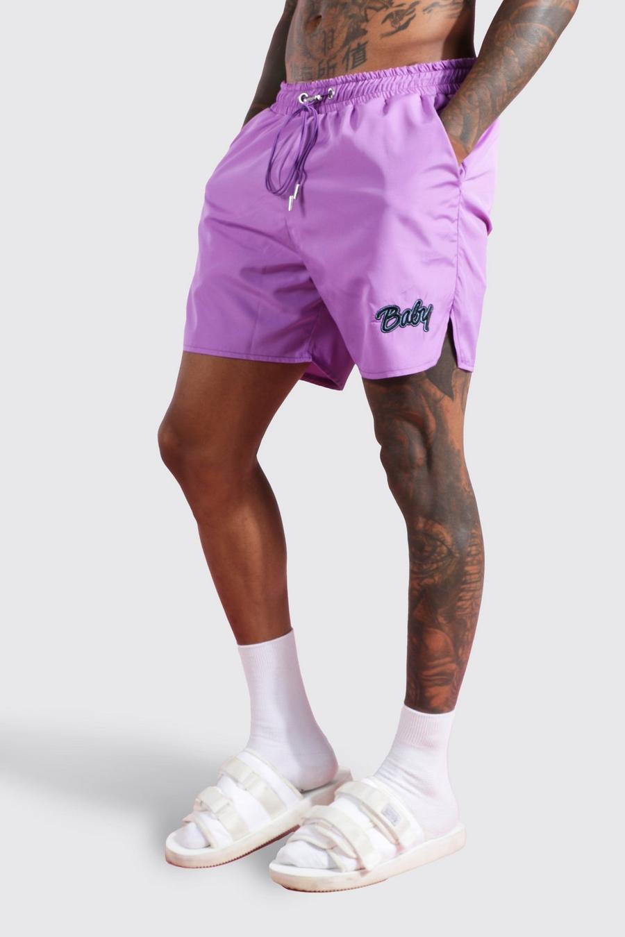 Purple Embroidered Shell Short image number 1