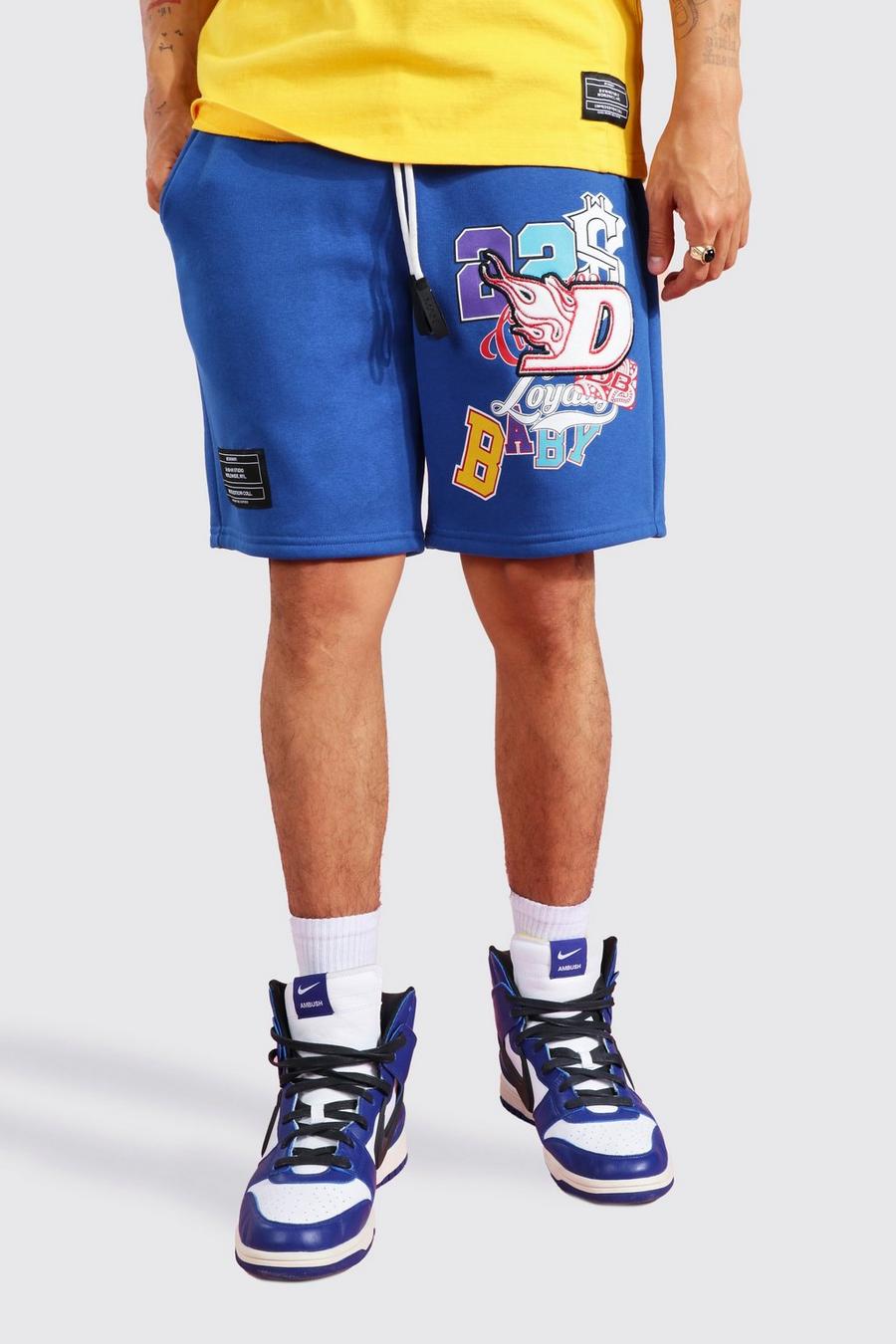 Gemusterte Jersey-Shorts mit D-Aufnäher, Blue bleu image number 1