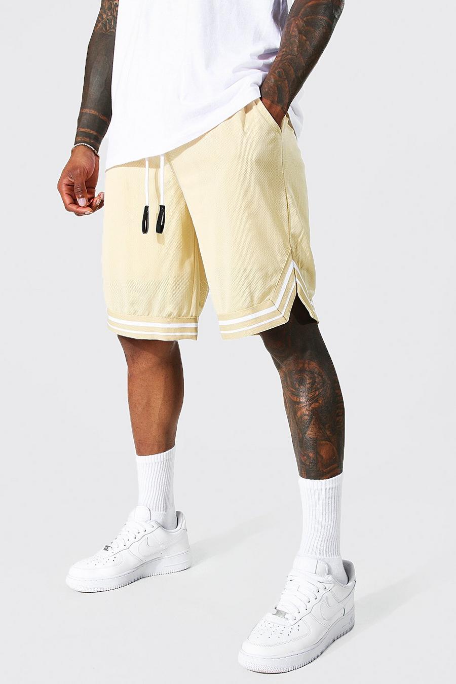 Basketball-Shorts mit Streifen, Stone beige image number 1