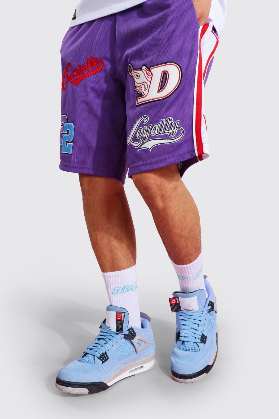 Purple שורט בסגנון כדורסל עם טלאים מקולקציית image number 1