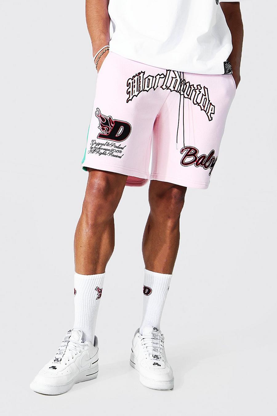 Pink Gestreepte Jersey Shorts Met Badge image number 1