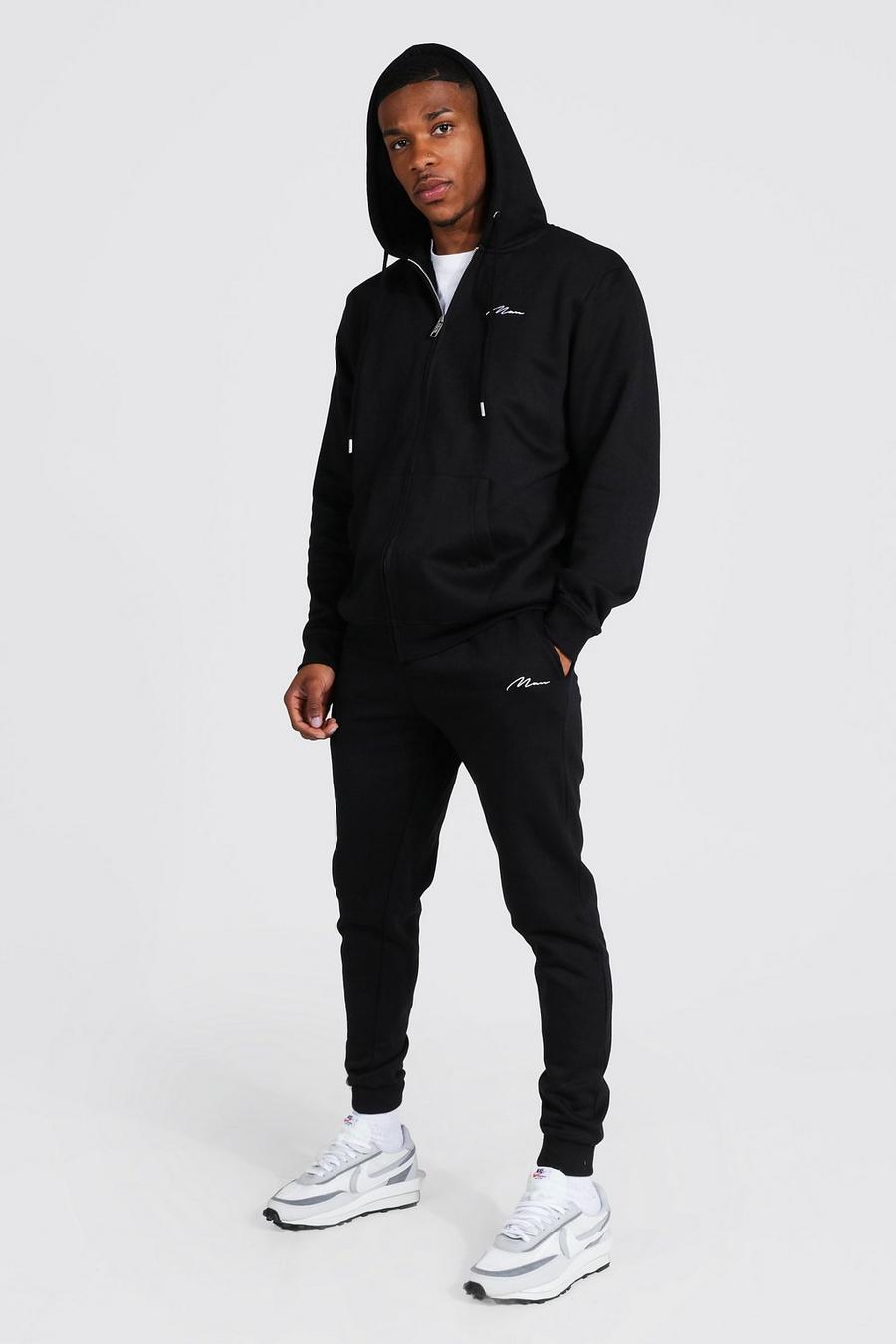 Black Recycled Man Signature Zip Through Tracksuit image number 1