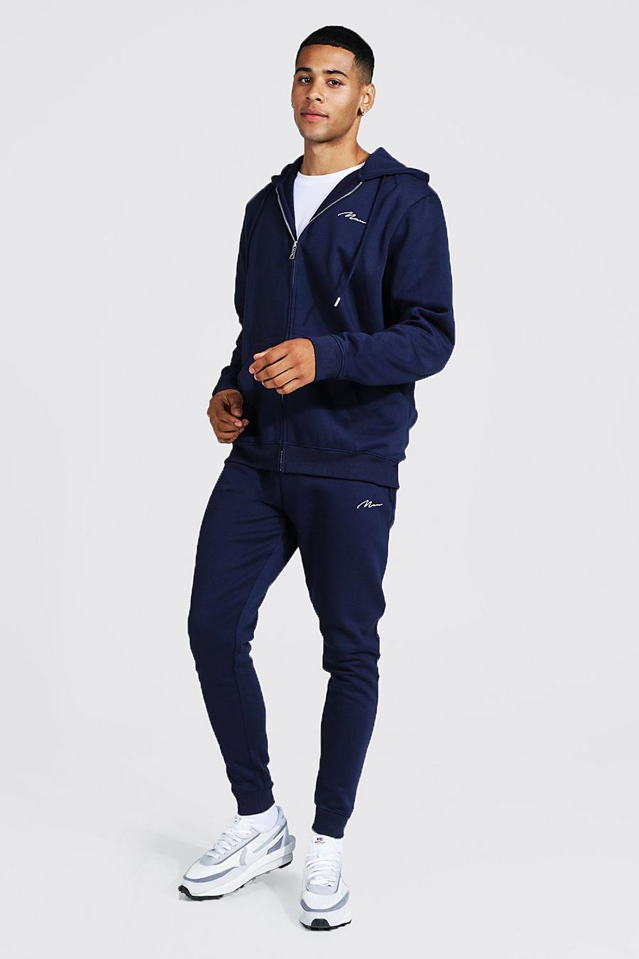 Navy Recycled Man Signature Zip Through Tracksuit image number 1