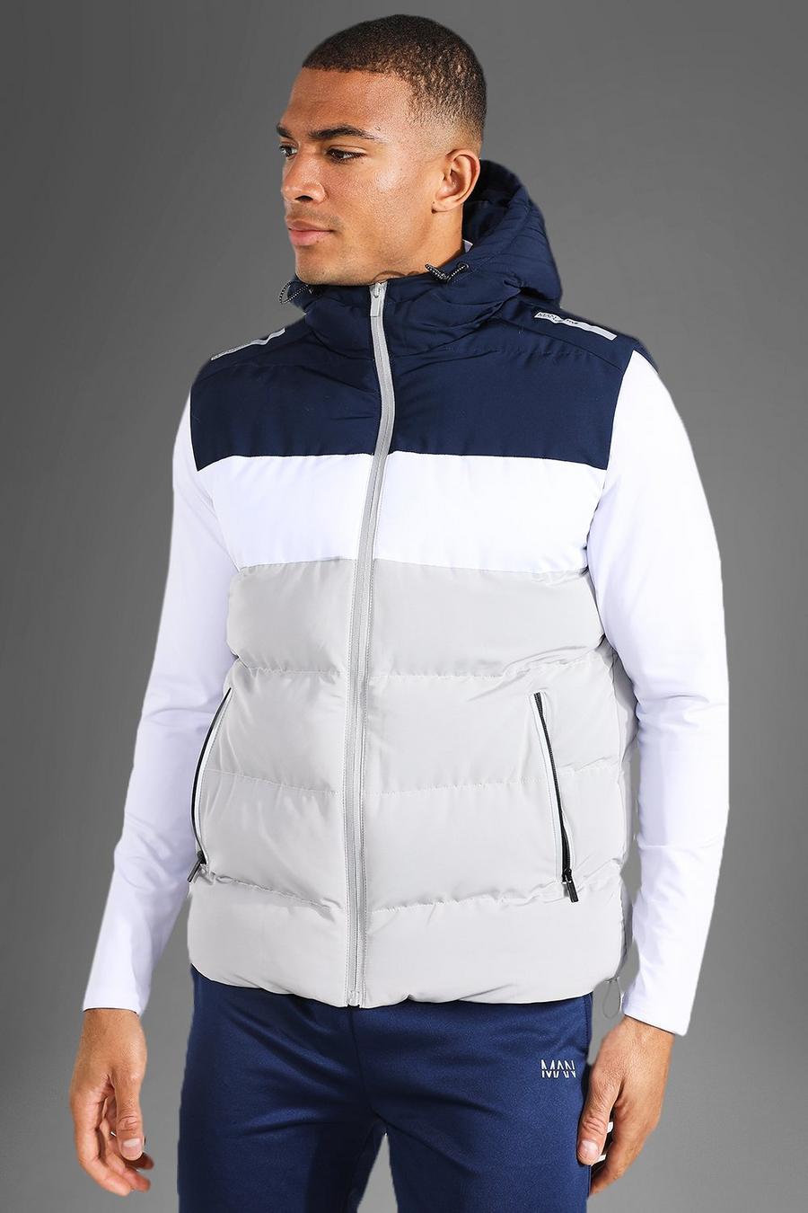 Navy marine Active Gym Colour Block Hooded Body Warmer image number 1