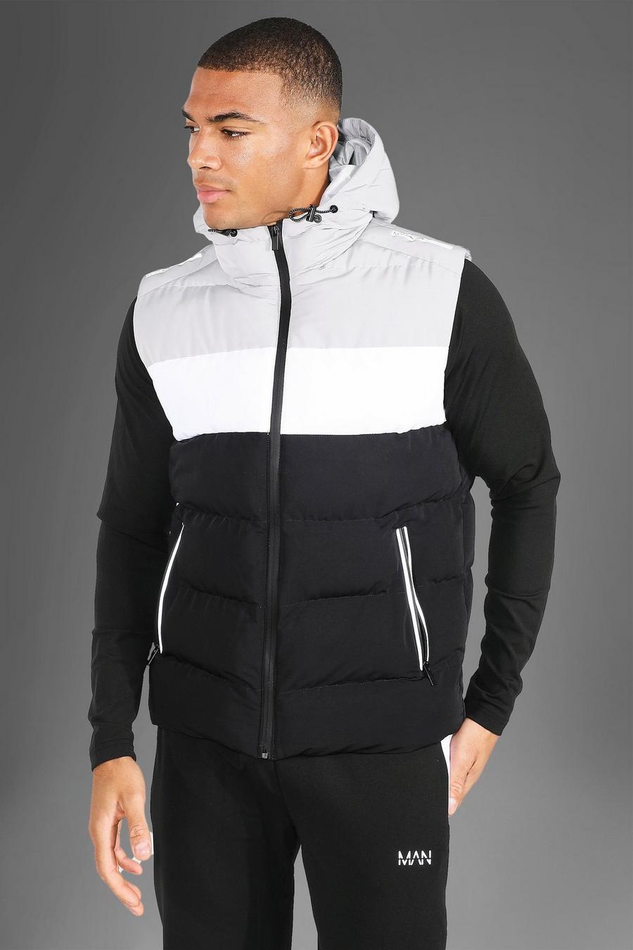 Grey Active Gym Colour Block Hooded Body Warmer image number 1