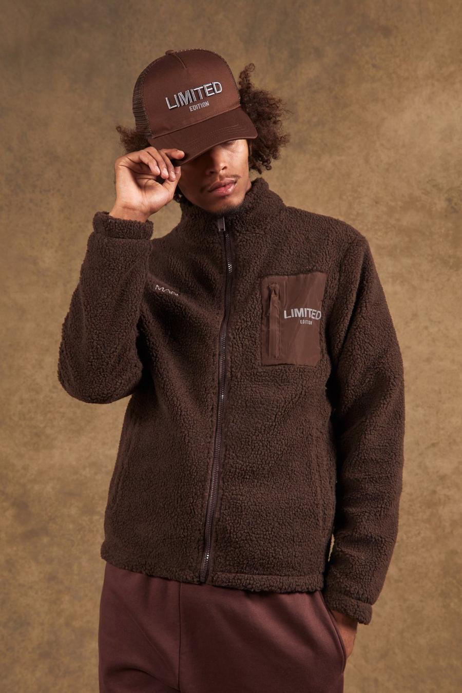 Chocolate Limited Edition Funnel Neck Borg Jacket image number 1