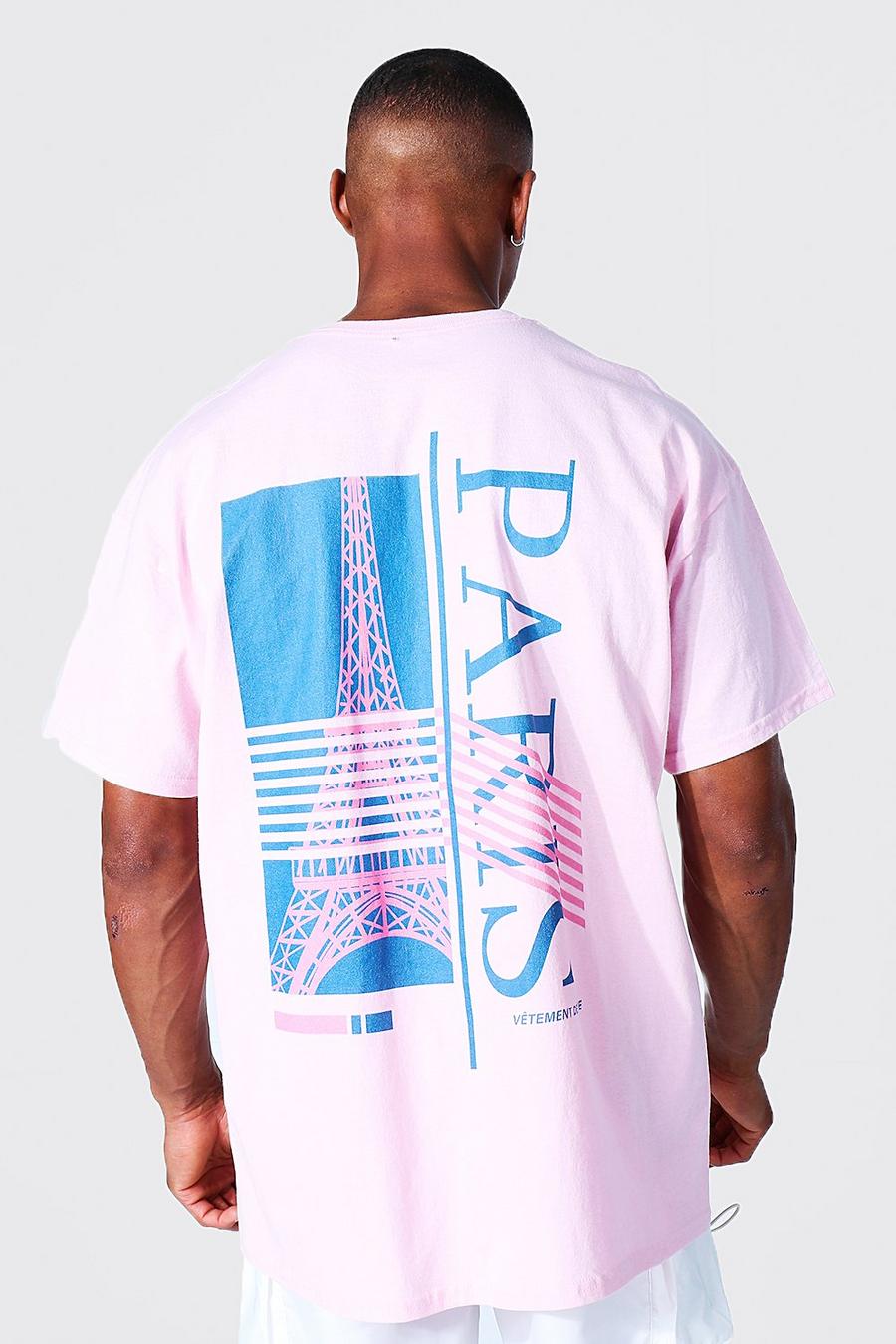 Pink Oversized Paris T-Shirt Met Rugopdruk image number 1