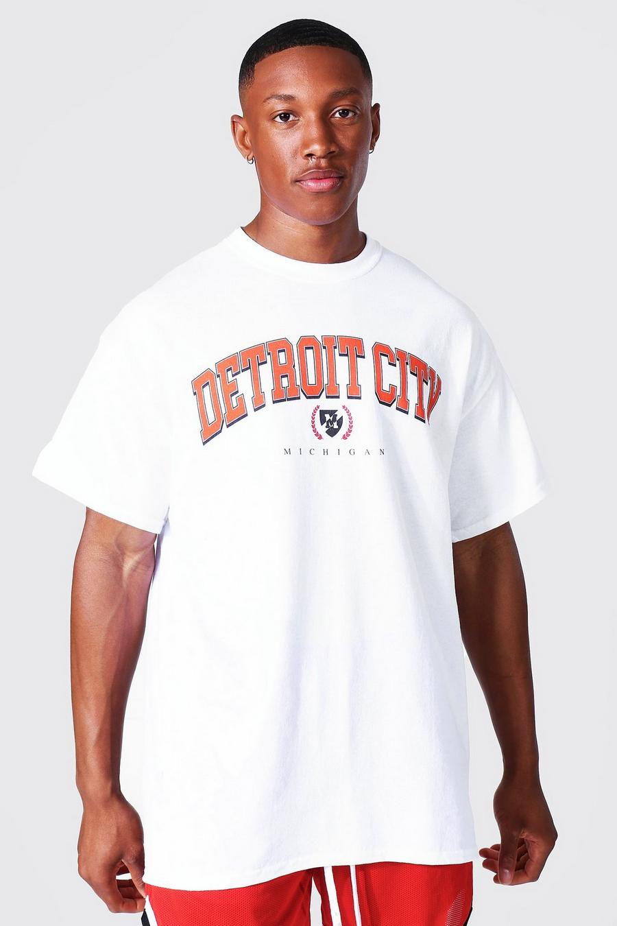 לבן טישרט אוברסייז בסגנון נבחרת ספורט עם כיתוב Detroit image number 1