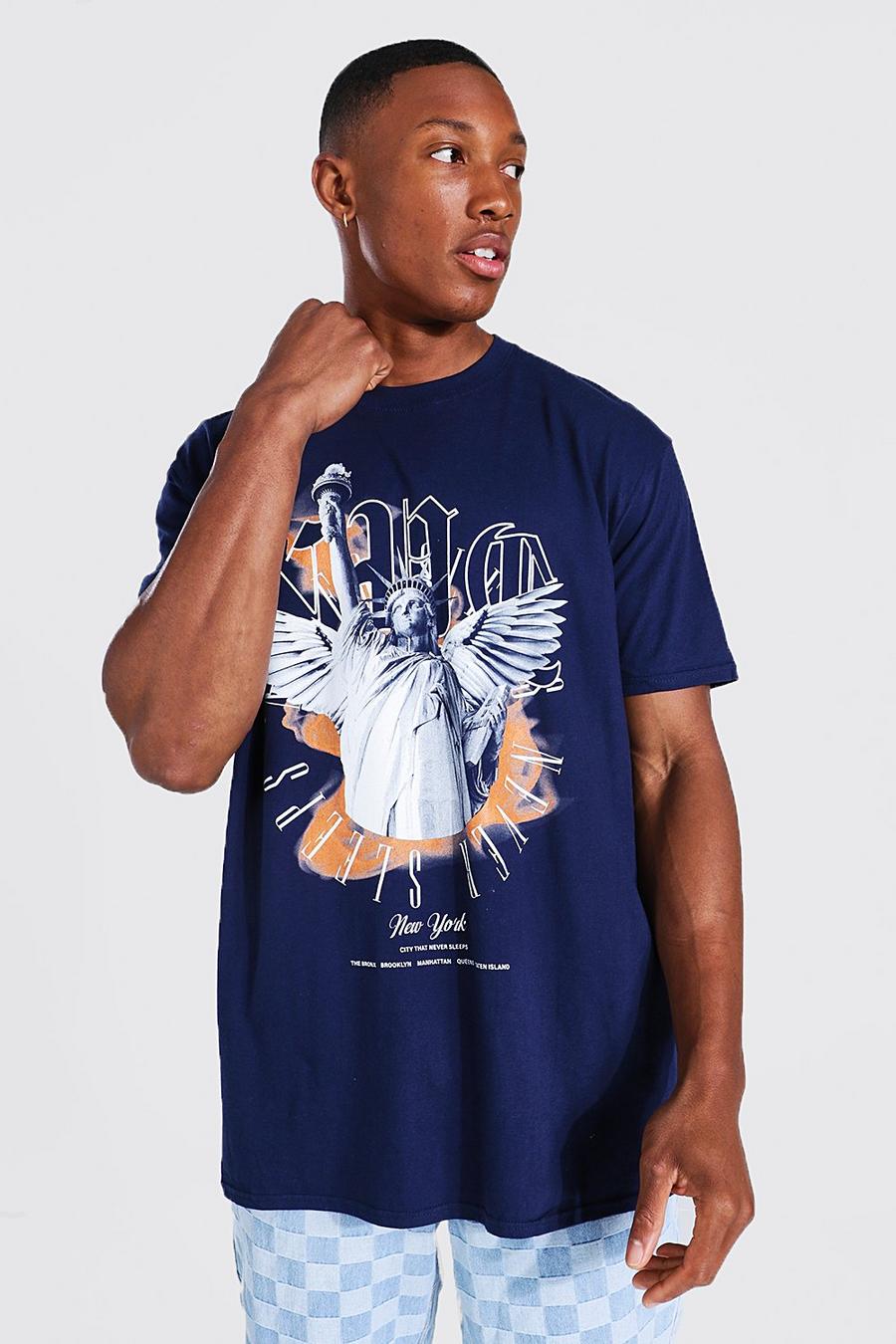 Oversize T-Shirt mit NYC-Print, Navy marine image number 1