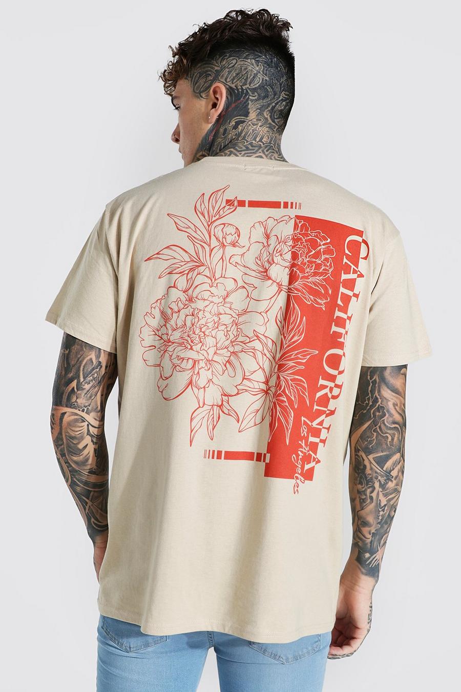 T-shirt délavé oversize imprimé California, Sand beige image number 1