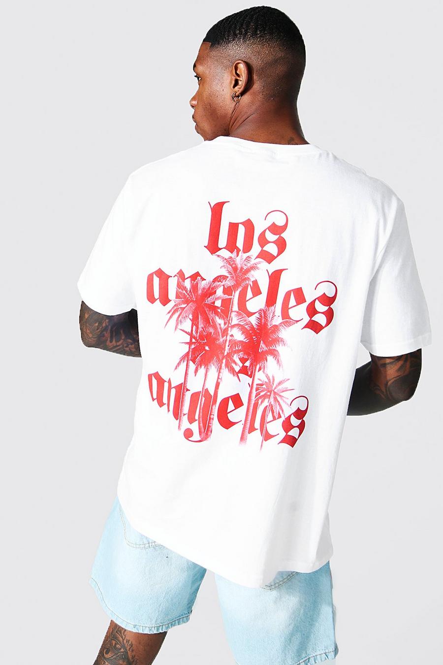 Camiseta oversize con estampado gráfico en la espalda de Los Angeles, White blanco image number 1