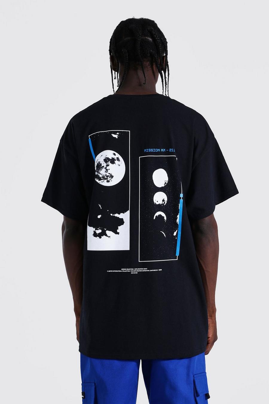 Camiseta oversize con estampado gráfico espacial en la espalda, Black negro image number 1