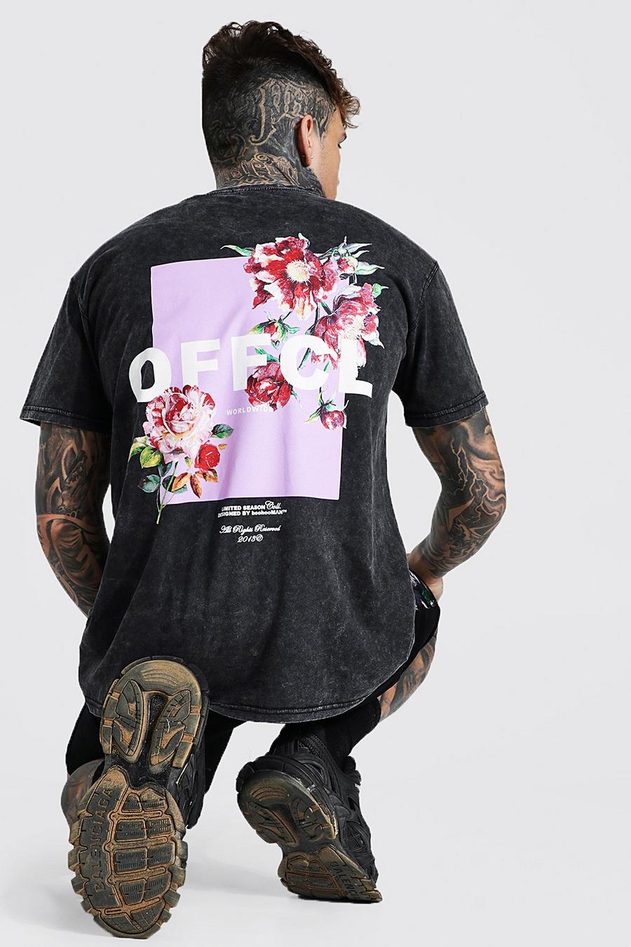 Camiseta ancha con lavado ácido y gráfico en la espalda, Gris marengo image number 1