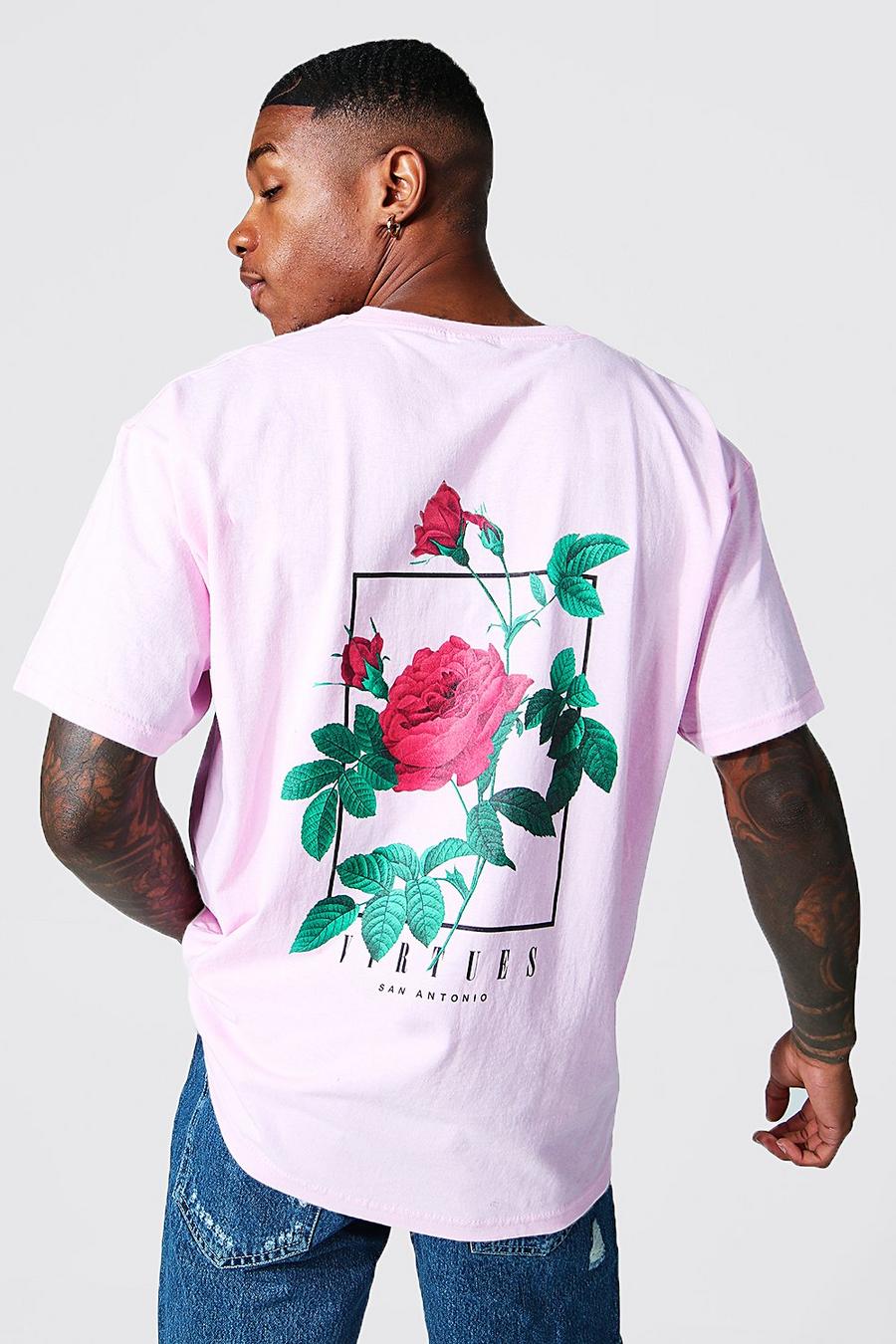 Camiseta oversize con estampado gráfico Virtues, Light pink rosa