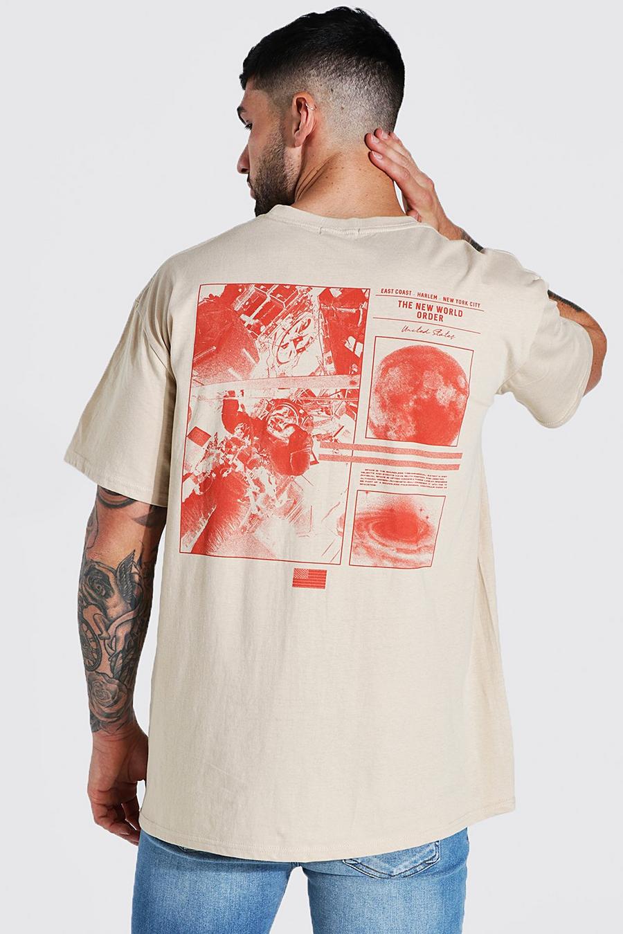 Sand beige Oversized Space Back Graphic T-shirt image number 1