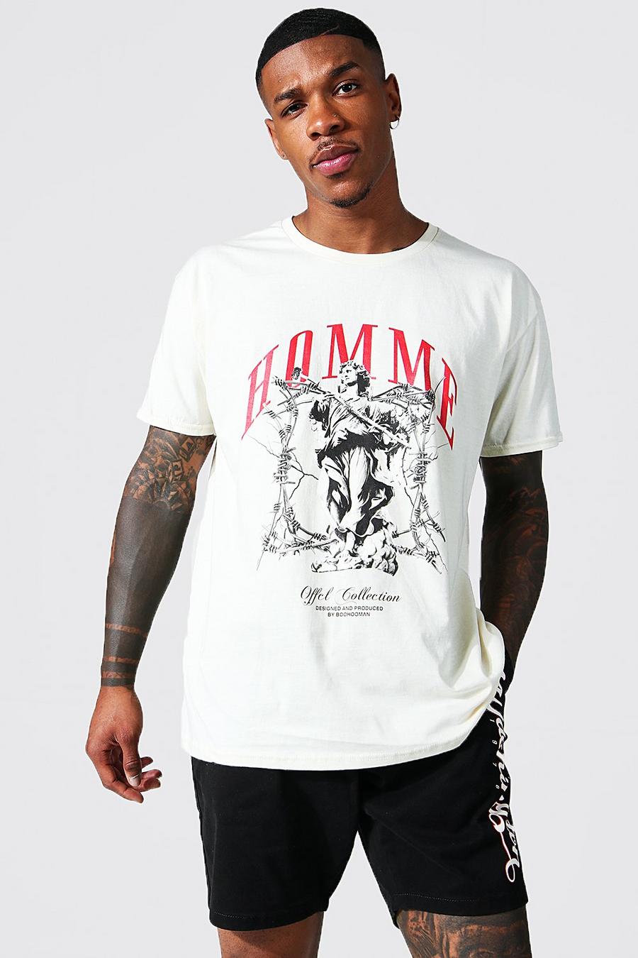 Ecru vit Homme Oversize t-shirt med tryck image number 1