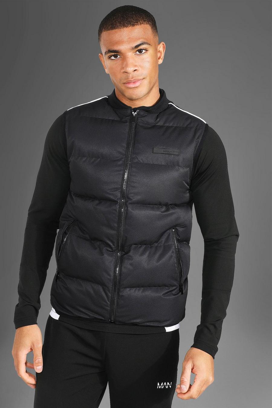 Black Man Active Gym Reflective Puffer Body Warmer image number 1