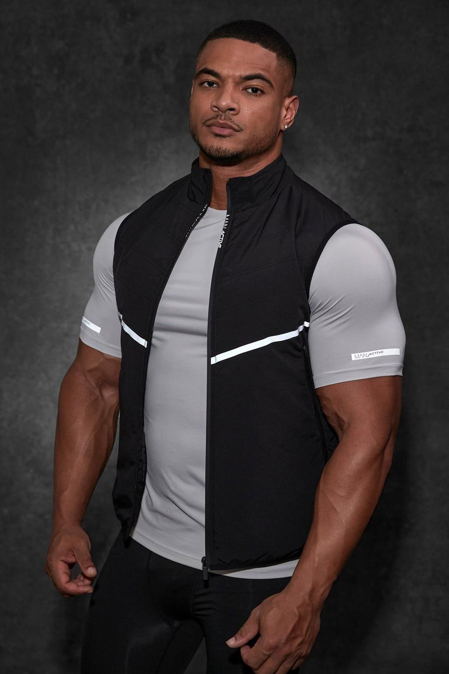 Black schwarz Man Active Gym Taped Body Warmer image number 1