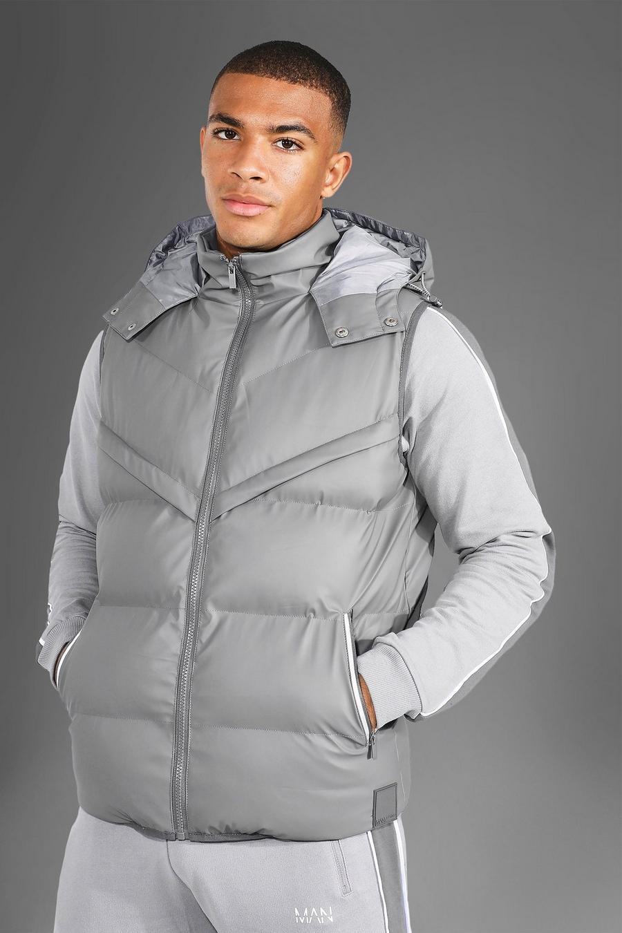 Grey grau Active Gym Matte Hooded Puffer Body Warmer image number 1