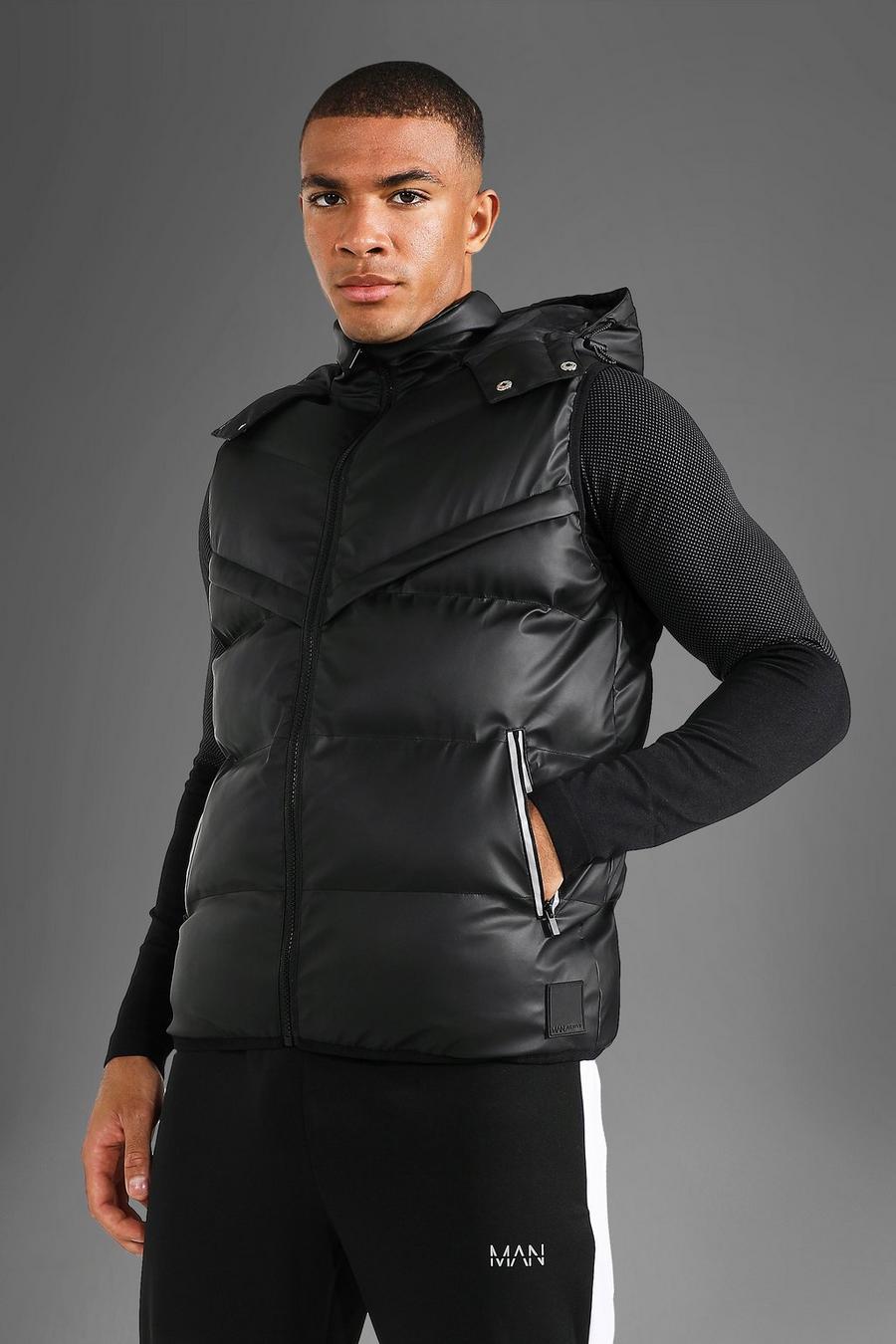 Black Active Gym Matte Hooded Puffer Body Warmer image number 1