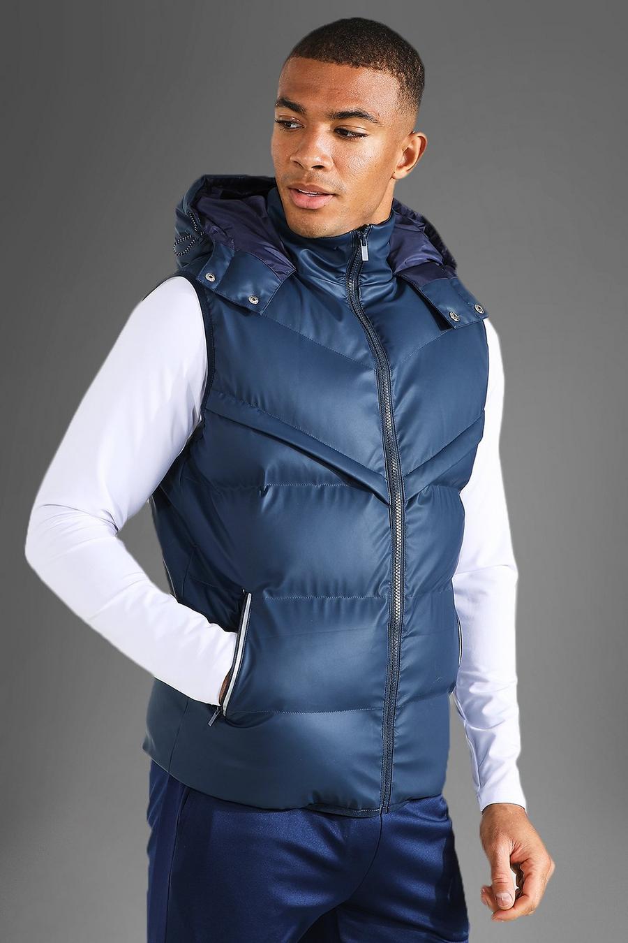 Navy Active Gym Matte Hooded Puffer Body Warmer image number 1