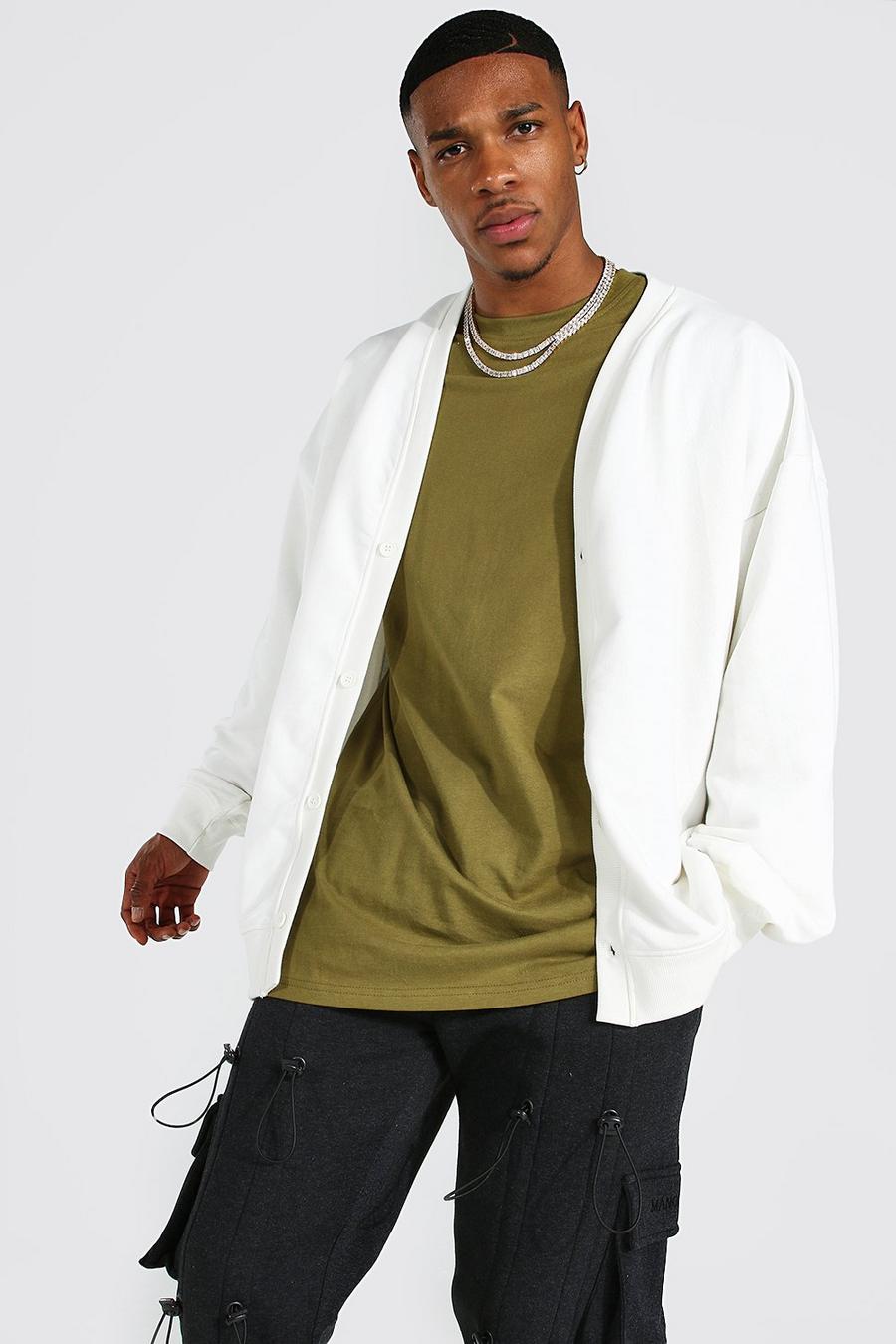 Ecru white MAN Official Oversize cardigan i jersey image number 1