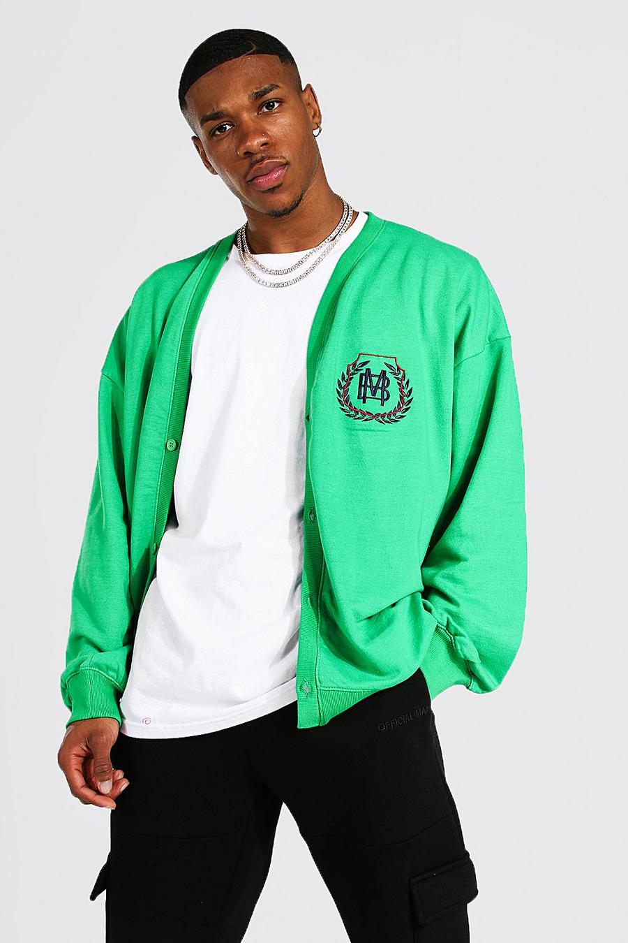 Cárdigan oversize de tela jersey universitario, Green verde image number 1