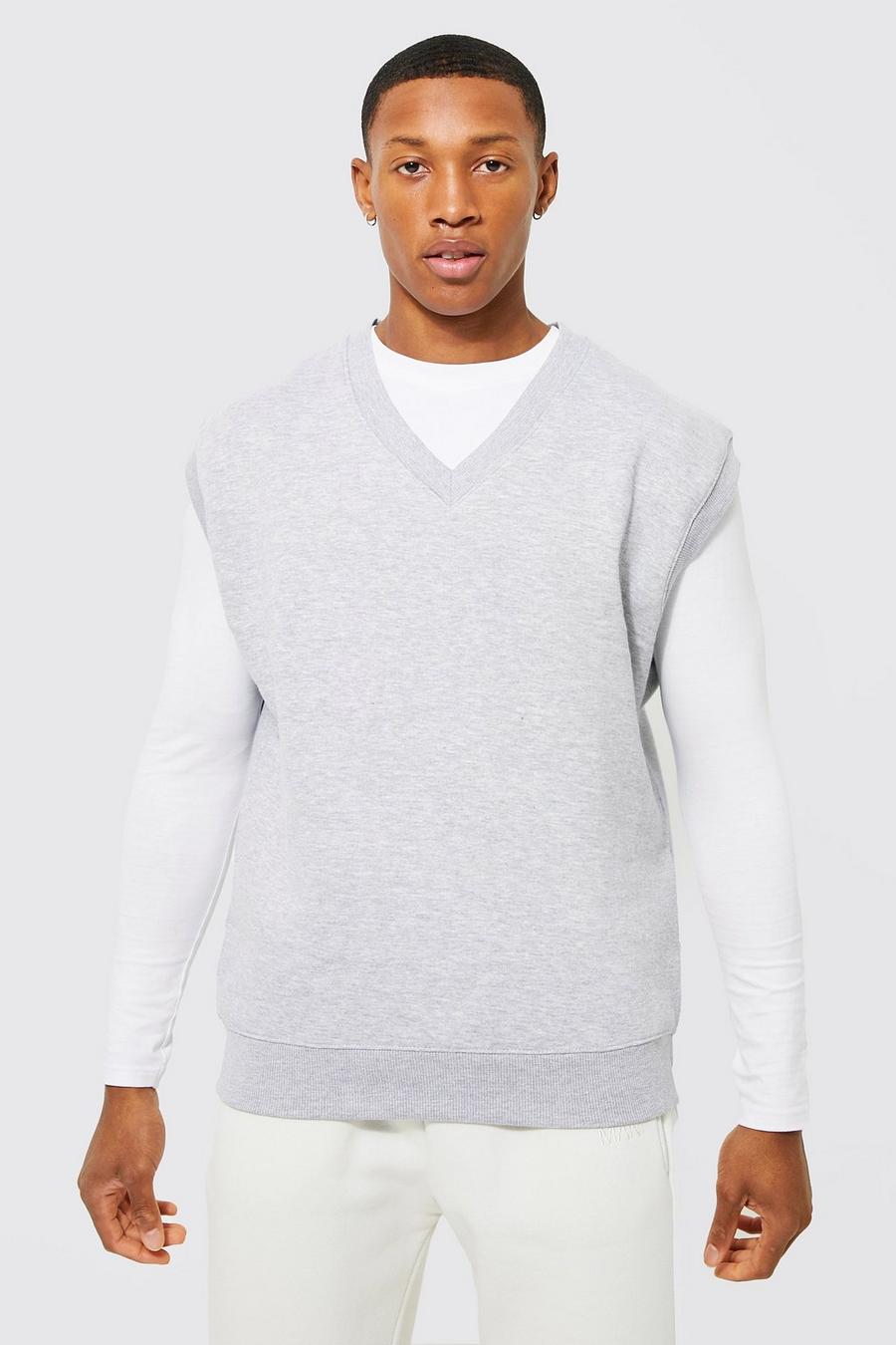 Sweatshirt-Weste aus Jersey mit V-Ausschnitt, Grau meliert grey image number 1