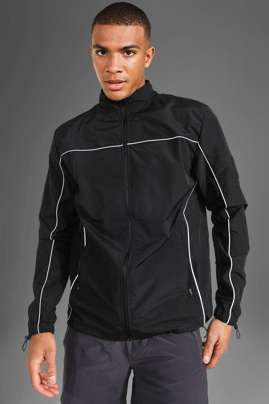 Black Man Active Gym Reflective Piping Windbreaker image number 1