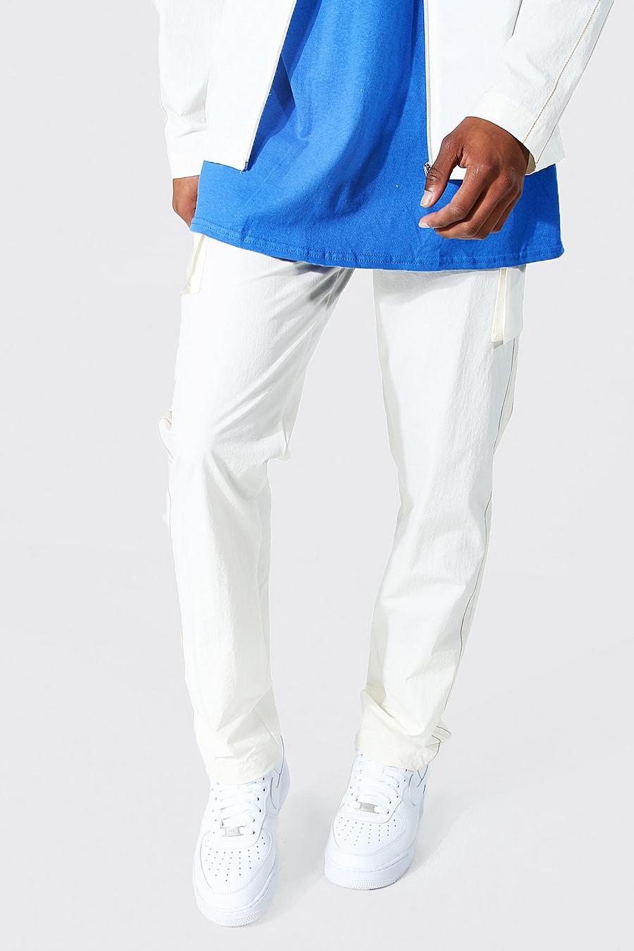 Ecru white Skinny Cargo Contrast Stitch Track Pant Pants image number 1