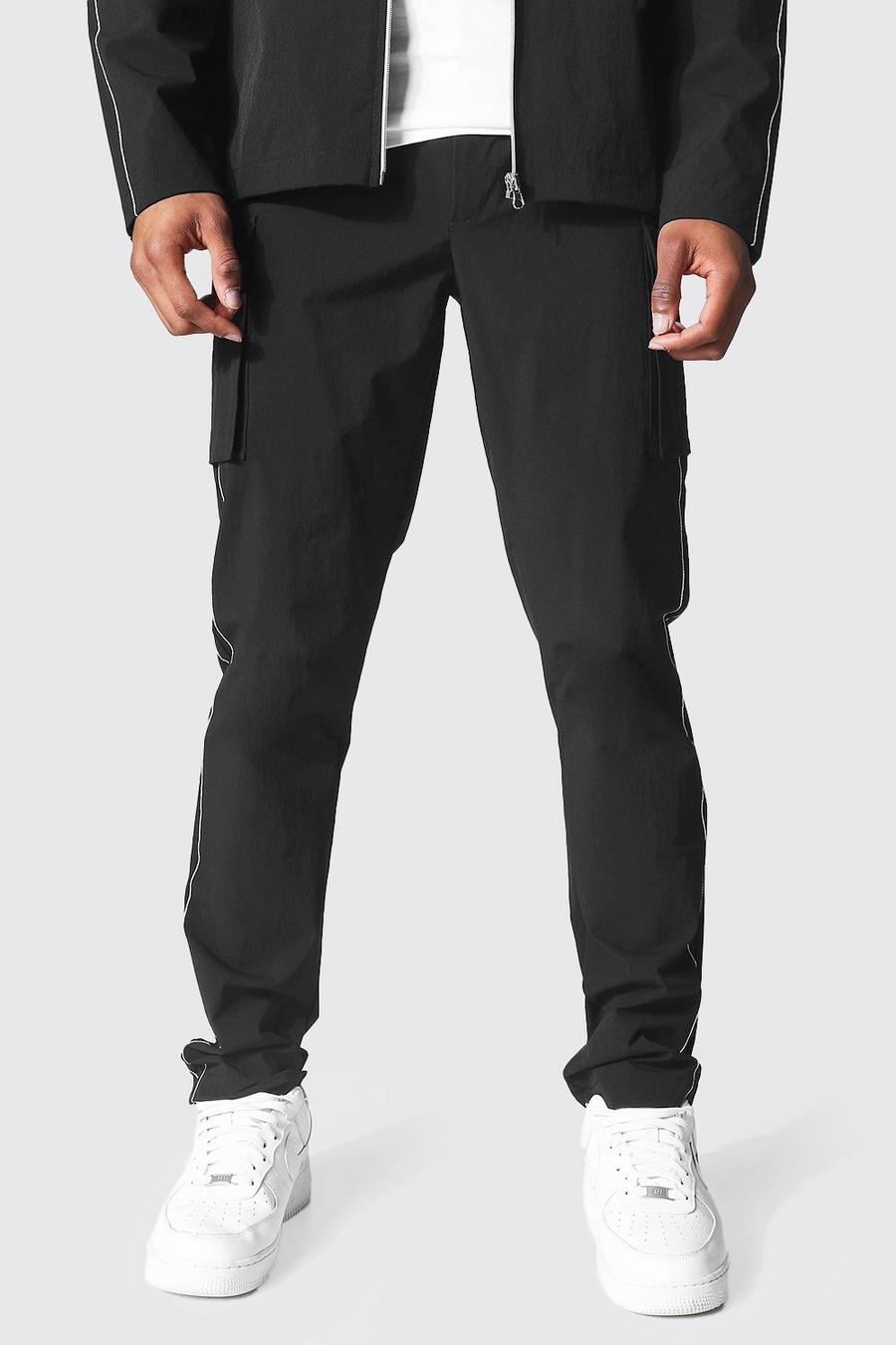 Black Skinny Cargo Contrast Stitch Jogger Pants image number 1