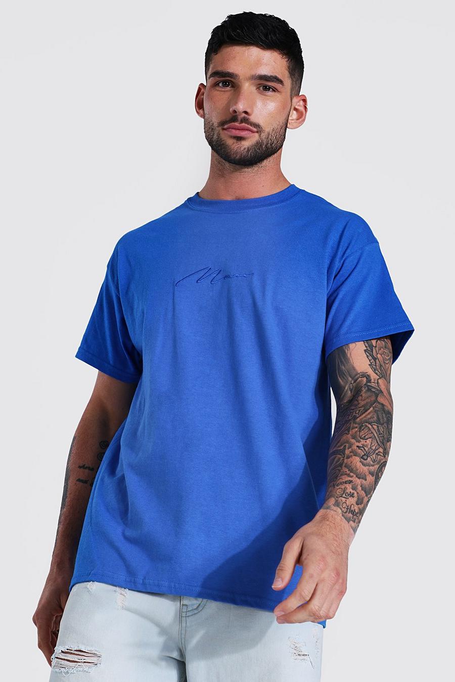 Cobalt bleu Man Signature Geborduurd T-Shirt image number 1