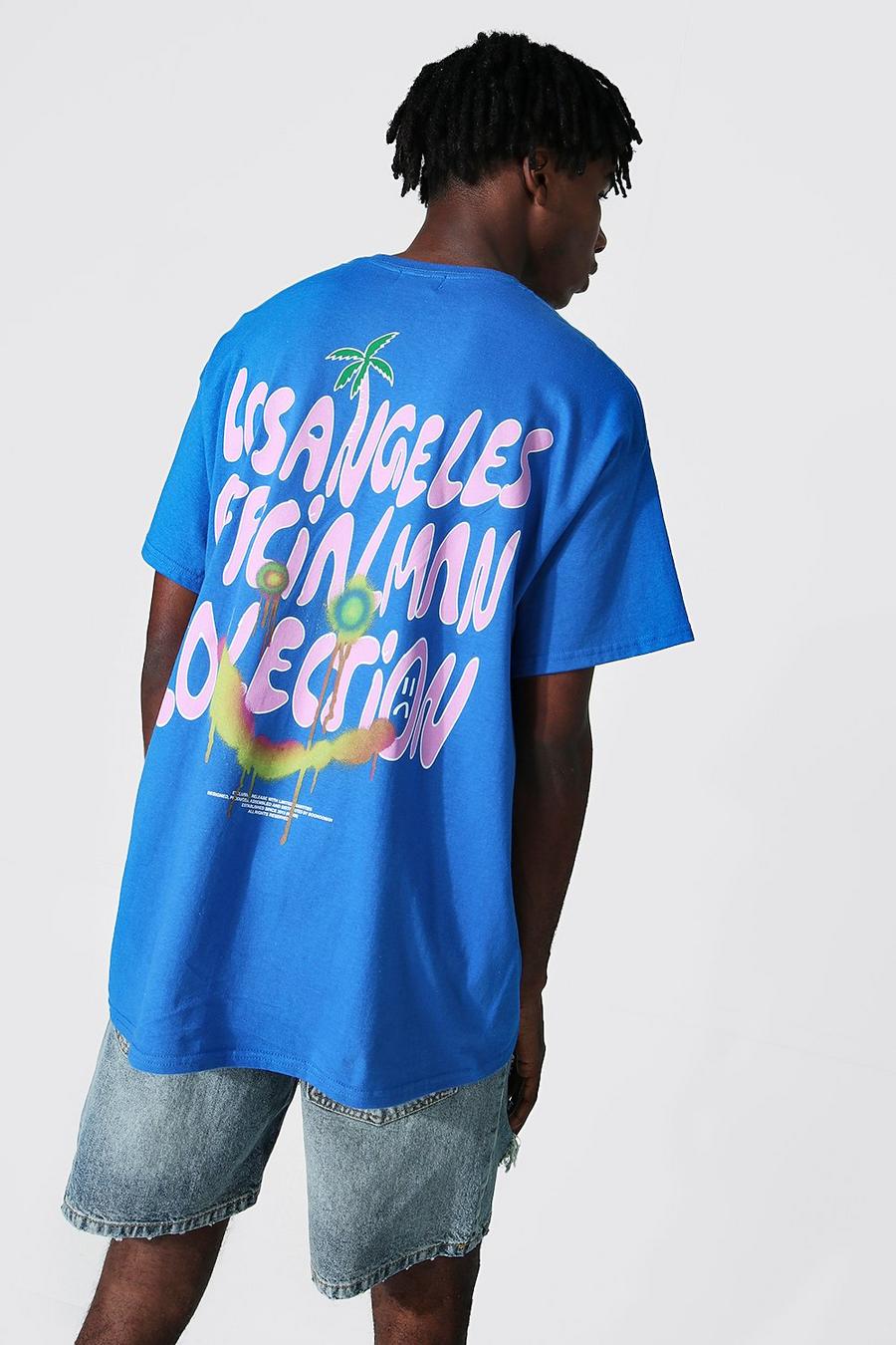 Cobalt blå Los Angeles Oversize t-shirt med tryck image number 1