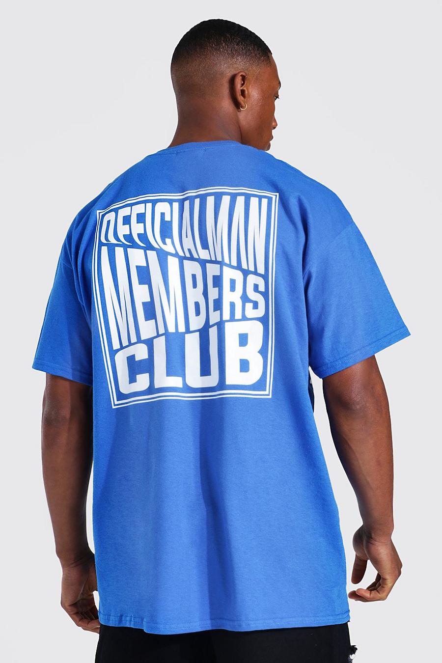 Cobalt blue Oversized Man Members Club Back Graphic T-Shirt image number 1