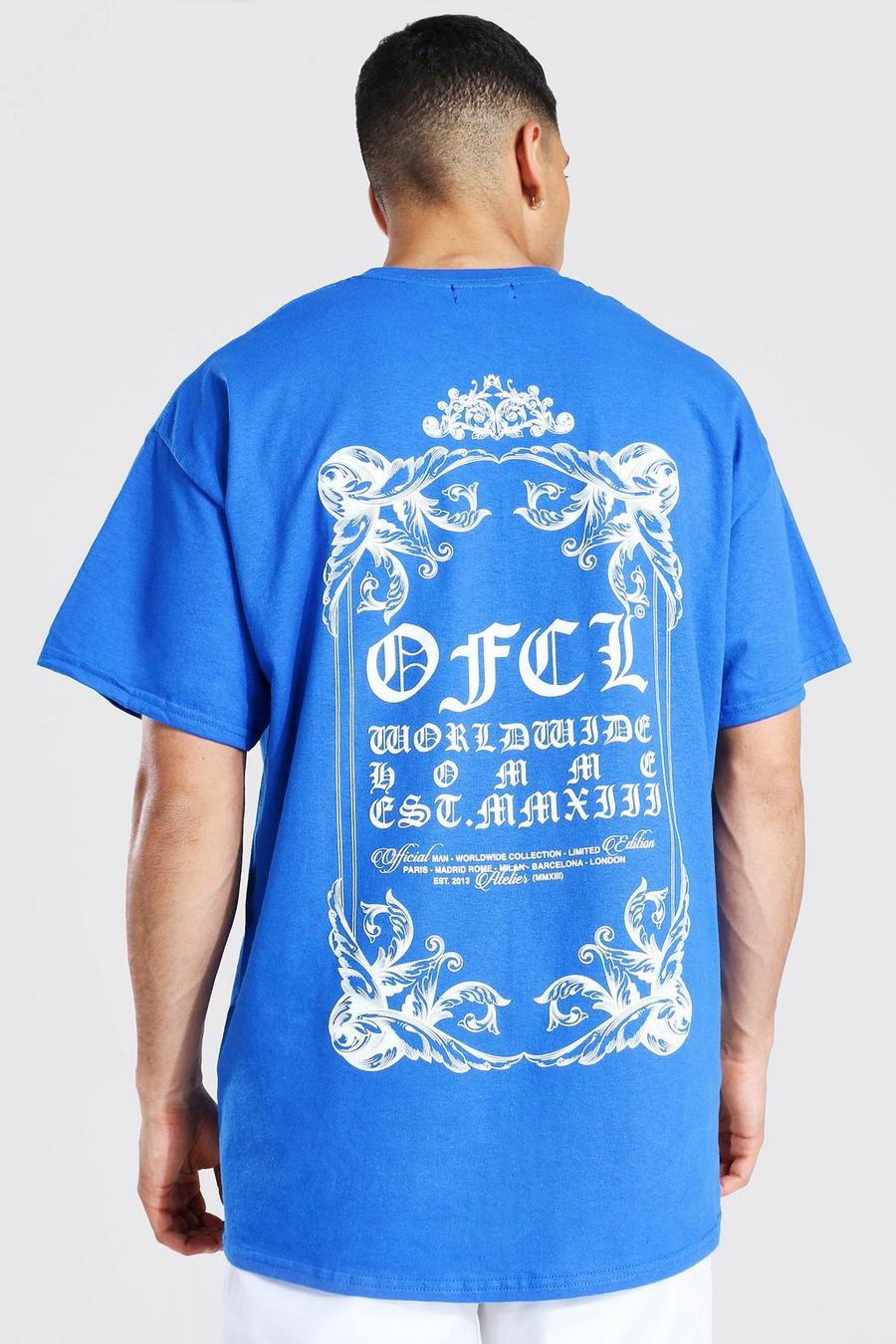 Camiseta oversize Ofcl con estampado en la espalda, Cobalt azul image number 1